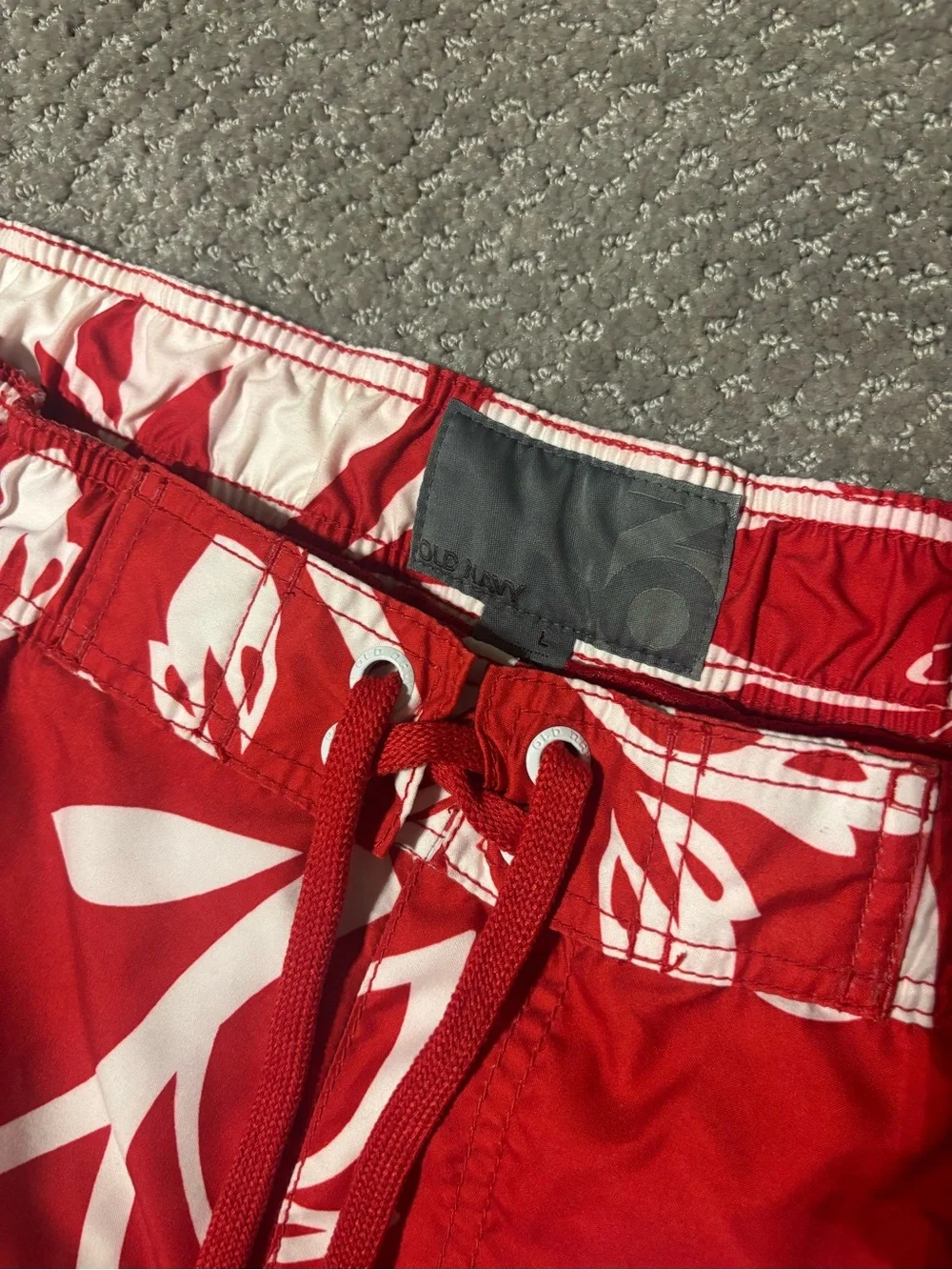 Old Navy Red and White Floral Swim Trunks